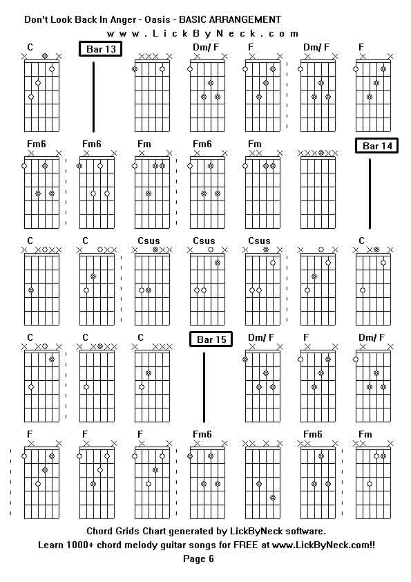 Chord Grids Chart of chord melody fingerstyle guitar song-Don't Look Back In Anger - Oasis - BASIC ARRANGEMENT,generated by LickByNeck software.